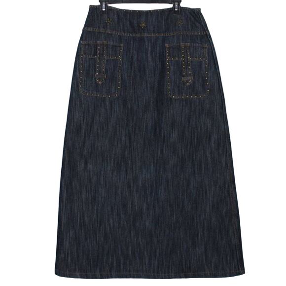 Denim Maxi Skirt Size Large with Stud Details - Picture 1 of 5